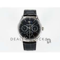 Master Ultra Thin Perpetual Calendar SS V9F 1:1 Best Edition Black Dial on Black Leather Strap A868 V2