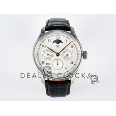 IW5033 Portugieser Perpetual Calendar SS V9F 1:1 Best Edition White Dial on Black Leather Strap A52610