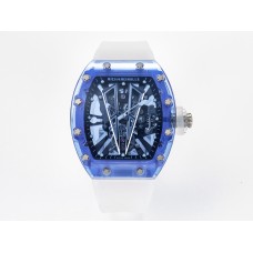 RM27-03 Blue Transparent Tourbillon MSF Best Edition Skull Dial on White Rubber Strap