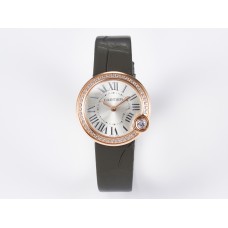 Ballon Blanc De Cartier 30mm RG DRF 1:1 Best Edition Silvered Texture Dial Diamonds Bezel on Green Leather Strap Ronda Quartz Ballon Blanc De Cartier 30mm RG DRF 1:1 Best Edition Silvered Texture Dial Diamonds Bezel on Green Leather Strap Ronda Quartz