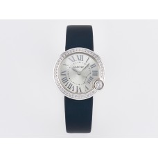 Ballon Blanc De Cartier 30mm SS DRF 1:1 Best Edition Silvered Texture Dial Diamonds Bezel on Blue Calfskin Strap Ronda Quartz Ballon Blanc De Cartier 30mm SS DRF 1:1 Best Edition Silvered Texture Dial Diamonds Bezel on Blue Calfskin Strap Ronda Quartz