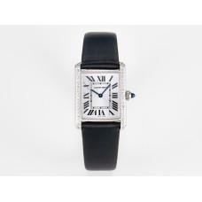 Tank Must Large SS 33.7mm DRF 1:1 Best Edition White Dial Diamonds Bezel on Black Calfskin Strap Swiss Quartz Tank Must Large SS 33.7mm DRF 1:1 Best Edition White Dial Diamonds Bezel on Black Calfskin Strap Swiss Quartz