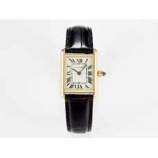 Tank Must Small YG 29mm DRF 1:1 Best Edition YG Dial on Black Leather Strap Swiss Quartz Tank Must Small YG 29mm DRF 1:1 Best Edition YG Dial on Black Leather Strap Swiss Quartz