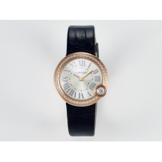 Ballon Blanc De Cartier 30mm RG DRF 1:1 Best Edition Silvered Texture Dial Diamonds Bezel on Black Leather Strap Ronda Quartz Ballon Blanc De Cartier 30mm RG DRF 1:1 Best Edition Silvered Texture Dial Diamonds Bezel on Black Leather Strap Ronda Quartz