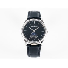 Master Ultra Thin Moon 1368420 SS Z+F 1:1 Best Edition Black Dial on Black Leather Strap SA925 Super Clone