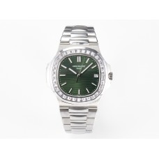 Nautilus 5711 3KF 1:1 Best Edition Square Diamonds Bezel Green Dial on SS Bracelet A324 Super Clone V2