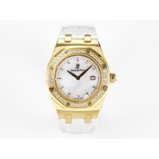 Royal Oak Ladies 33mm YG DRF Best Edition MOP Dial Diamonds Bezel on White Rubber Strap ETA Quartz