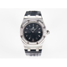 Royal Oak Offshore Ladies 33mm SS DRF Best Edition Black Dial Diamonds Bezel on Black Leather Strap ETA Quartz Royal Oak Offshore Ladies 33mm SS DRF Best Edition Black Dial Diamonds Bezel on Black Leather Strap ETA Quartz