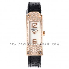 Kelly 2 White Dial in Rose Gold with Diamond Paved Bezel on Black Leather Strap