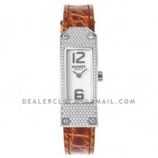Kelly 2 White Dial in Steel with Diamond Paved Bezel on Brown Alligator Strap