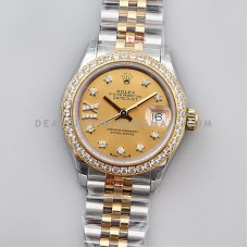Ladies Datejust 279383RBR Champagne Dial with Diamond Bezel in Yellow Gold/Steel