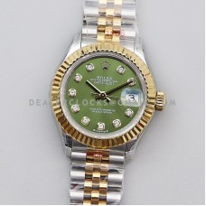 Ladies Datejust 279383RBR Green Dial with Diamond Marker in Yellow Gold/Steel