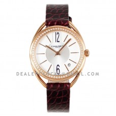 Liens Lumiere White Dial in Rose Gold with Diamond Bezel on Brown Strap Liens Lumiere White Dial in Rose Gold with Diamond Bezel on Brown Strap