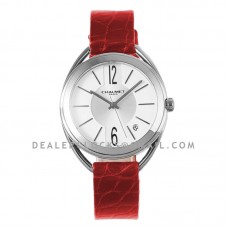 Liens Lumiere White Dial in Steel on Red Strap Liens Lumiere White Dial in Steel on Red Strap