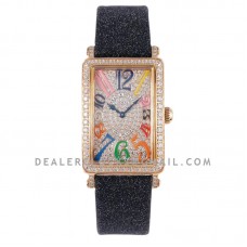 Long Island 952QZ Diamond Paved Dial in Rose Gold with Colour Markers on Black Leather Strap Long Island 952QZ Diamond Paved Dial in Rose Gold with Colour Markers on Black Leather Strap