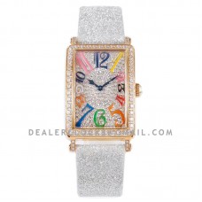 Long Island 952QZ Diamond Paved Dial in Rose Gold with Colour Markers on Grey Leather Strap Long Island 952QZ Diamond Paved Dial in Rose Gold with Colour Markers on Grey Leather Strap