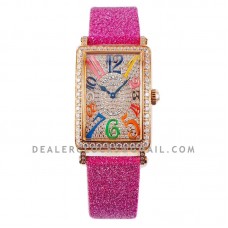 Long Island 952QZ Diamond Paved Dial in Rose Gold with Colour Markers on Pink Leather Strap Long Island 952QZ Diamond Paved Dial in Rose Gold with Colour Markers on Pink Leather Strap