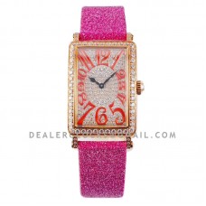 Long Island 952QZ Diamond Paved Dial in Rose Gold with Red Markers on Pink Leather Strap Long Island 952QZ Diamond Paved Dial in Rose Gold with Red Markers on Pink Leather Strap