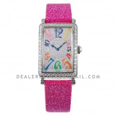 Long Island 952QZ Diamond Paved Dial with Colourful Markers on Pink Leather Strap Long Island 952QZ Diamond Paved Dial with Colourful Markers on Pink Leather Strap