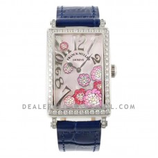 Long Island Peony in Steel on Blue Leather Strap Long Island Peony in Steel on Blue Leather Strap