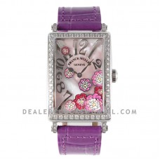 Long Island Peony in Steel on Purple Leather Strap Long Island Peony in Steel on Purple Leather Strap