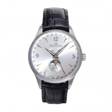 Master Calendar Silver Dial in Steel on Black Leather Strap Master Calendar Silver Dial in Steel on Black Leather Strap