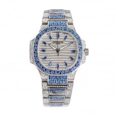 Nautilus 7118 Diamond Paved Dial with Blue Diamond Markers in White Gold Nautilus 7118 Diamond Paved Dial with Blue Diamond Markers in White Gold