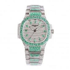 Nautilus 7118/1453G-001 Diamond Paved Dial with Green Diamond Markers in White Gold Nautilus 7118/1453G-001 Diamond Paved Dial with Green Diamond Markers in White Gold