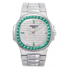 Nautilus Jumbo 5711 Diamond Dial with Green Diamond Bezel in Paved Diamonds Nautilus Jumbo 5711 Diamond Dial with Green Diamond Bezel in Paved Diamonds