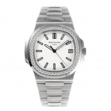 Nautilus Jumbo 5711/1A-011 White Dial with Round Diamond Bezel