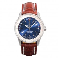 Navitimer Automatic 41 Blue and White Dial in Steel in Brown Leather Strap