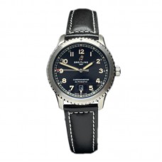 Navitimer Aviator 8 Automatic 41 Black Dial in Steel on Black Leather Strap