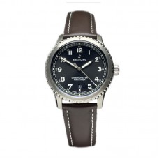 Navitimer Aviator 8 Automatic 41 Black Dial in Steel on Brown Leather Strap