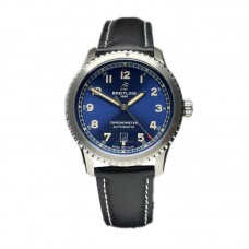 Navitimer Aviator 8 Automatic 41 Blue Dial in Steel on Black Leather Strap