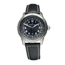 Navitimer Aviator 8 Automatic 45 Black Dial in Steel on Black Leather Strap