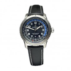 Navitimer Aviator 8 B35 Unitime Automatic 43 Black Dial in Steel on Black Leather Strap