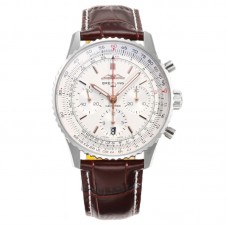 Navitimer B01 Chronograph 41 White Dial in Steel on Leather Strap Ref. AB0139211G1P1