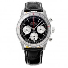 Navitimer B01 Chronograph 43 Black Dial in Steel on Leather Strap Ref. AB0138211B1P1