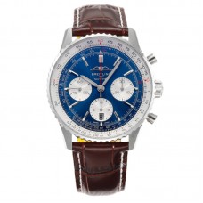 Navitimer B01 Chronograph 43 Blue Dial in Steel on Leather Strap Ref. AB0139631C1P1