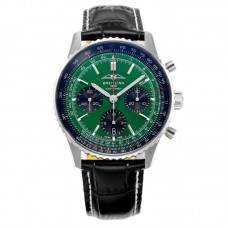 Navitimer B01 Chronograph 43 Dark Green Dial in Steel on Leather Strap