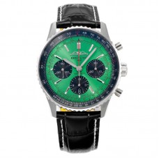 Navitimer B01 Chronograph 43 Green Dial in Steel on Leather Strap Ref. AB0138241L1P1