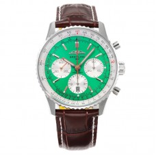 Navitimer B01 Chronograph 41 Green Dial in Steel on Leather Strap Ref. AB0139211L1P1