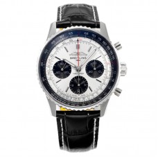 Navitimer B01 Chronograph 43 Silver Dial in Steel on Leather Strap Ref. AB0138241G1P1