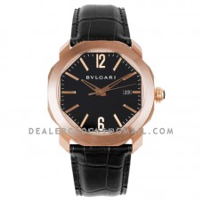 Octo Solotempo Black Dial in Rose Gold on Black Leather Strap Octo Solotempo Black Dial in Rose Gold on Black Leather Strap