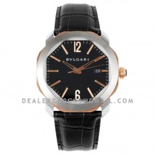 Octo Solotempo Black Dial in Steel/Rose Gold on Black Leather Strap Octo Solotempo Black Dial in Steel/Rose Gold on Black Leather Strap