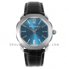 Octo Solotempo Blue Dial in Steel on Black Leather Strap Octo Solotempo Blue Dial in Steel on Black Leather Strap