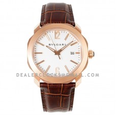 Octo Solotempo White Dial in Rose Gold on Black Leather Strap Octo Solotempo White Dial in Rose Gold on Black Leather Strap