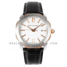 Octo Solotempo White Dial in Steel/Rose Gold on Black Leather Strap Octo Solotempo White Dial in Steel/Rose Gold on Black Leather Strap