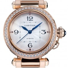 Pasha de Cartier White Dial 35mm With Diamond Bezel in Rose Gold