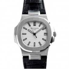 Nautilus Jumbo 5711 White Dial in Steel with Black Leather Strap Nautilus Jumbo 5711 White Dial in Steel with Black Leather Strap
